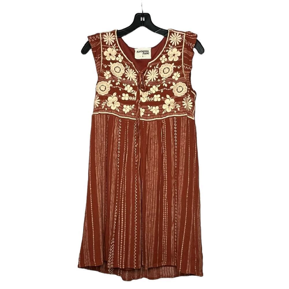 Savanna Jane Boho Embroidered Lace Up Flutter Sleeves Tunic Dress Size Small